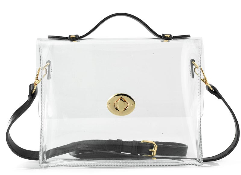 Hoxis Clear Bag with Turn Lock Closure Women's Cross Body Handbags Stadium Approved (Black) - Image 1